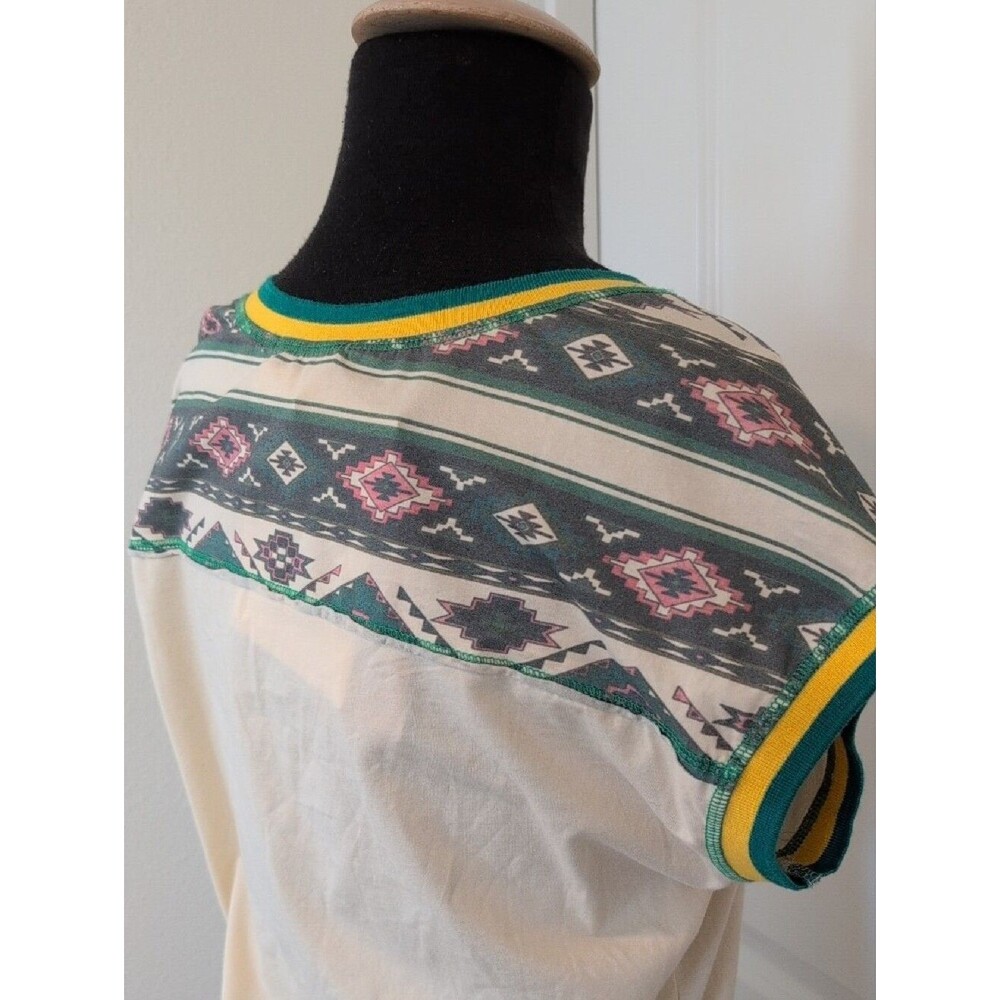 Delila Cream V‑Neck Salty Tee with Green and Yellow Trim - Picture 4 of 8